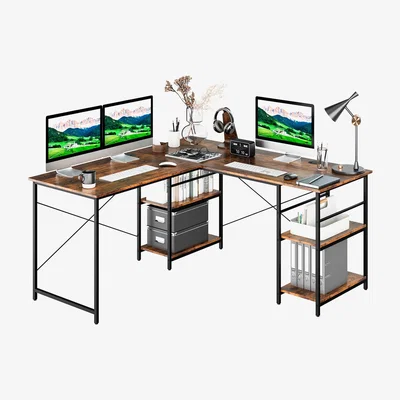 The Range L-Shaped Computer Gaming Desk - Rustic Brown