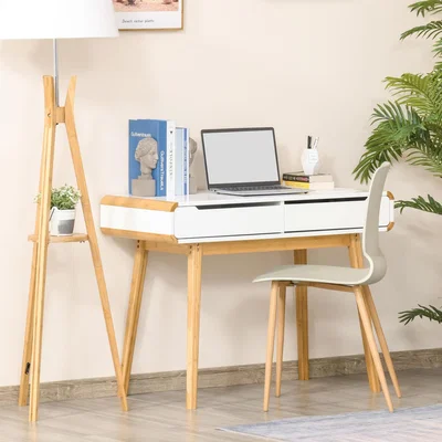 The Range Study Desk Workstation with Drawers - White, Nature Wood