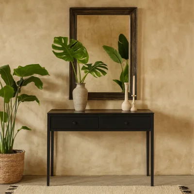 The Range Maceio Wood Grain 2 Drawer Desk - Black wood-grain