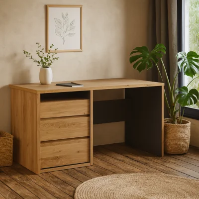 The Range Athens Natural Effect 3 Drawer Desk - Neutral
