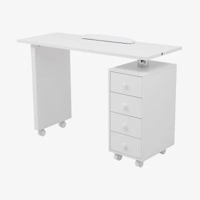 The Range 4 Drawer Manicure Table with Wheels - White