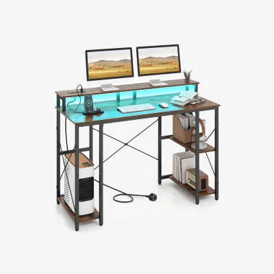 The Range 120 cm Workstation Gaming Computer Desk with Charging Station - Brown