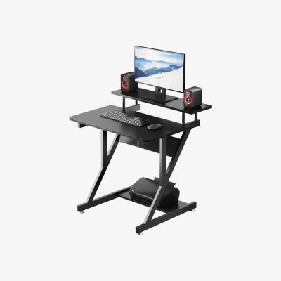 The Range Computer Desk with Monitor Shelf - Z Shaped - Black