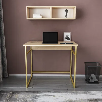 The Range Hussum Study Desk - Gold and Oak