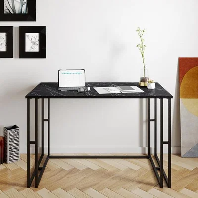 The Range Alfa 120cm Wide Industrial Computer Desk with Metal Legs - Black Marble Effect