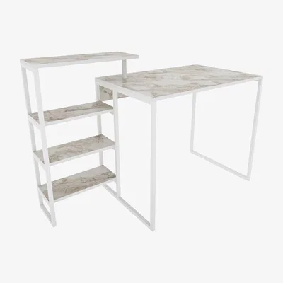 The Range Rino Computer Desk with Shelves White Marble Effect - White Marble Effect