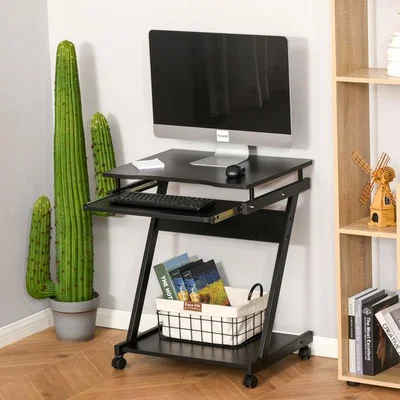 The Range Movable Computer Desk with 4 Moving Wheels - Black
