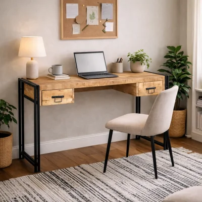 The Range Toivakka Reclaimed Wood and Iron Desk 2 Drawers - Brown
