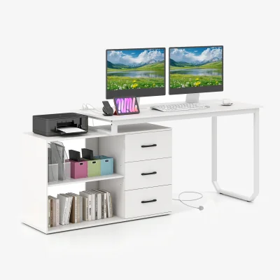 The Range Reversible L-Shaped Desk with 3 Drawers - White