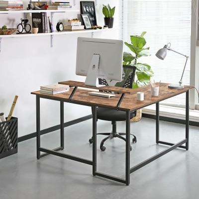 The Range L-Shaped Desk with Screen Stand Adjustable Space-Saving Design - Brown
