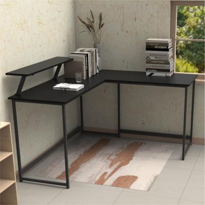 The Range Industrial Rustic L Computer Desk with Self Corner for Home Office - Black