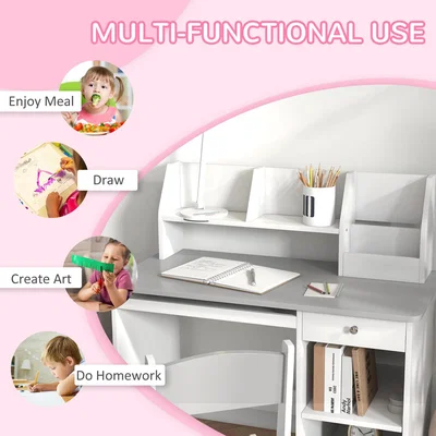 The Range 2 Pieces Kids Desk and Chair Set with Storage for 5 to 8 Year Old - Grey