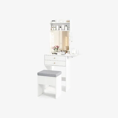 The Range Compact Vanity Desk with Charging Station - White