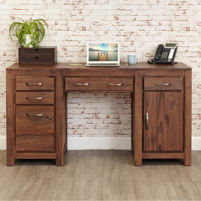 The Range Mayan Walnut Twin Pedestal Computer Desk - Walnut