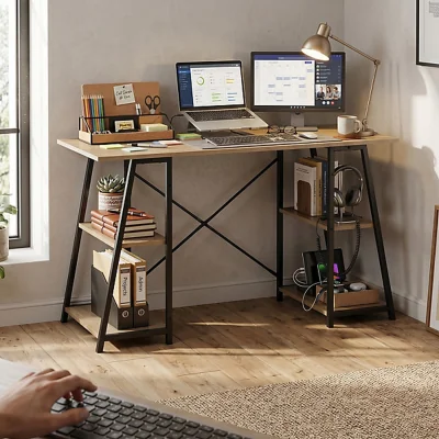 The Range Computer Desk with Shelves for Home Office - Oak