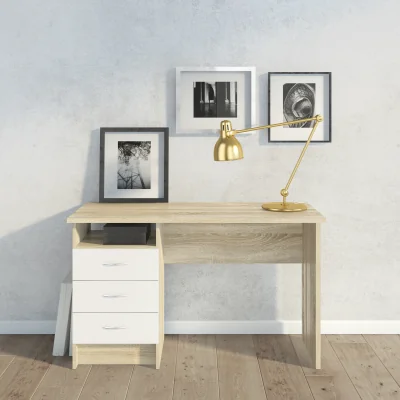 The Range Function Plus Oak Desk 3 White Drawers - White