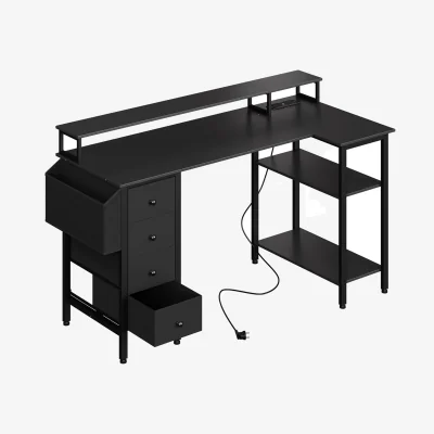 The Range Yaheetech L-shaped Computer Desk with Monitor Stand - Black / 140cm x 68cm