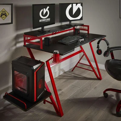 The Range Virtuoso PRO VX01 Gaming Desk with Raised Shelves in Red  Black - Red