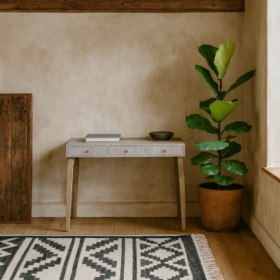 The Range Palermo Desk Textured Concrete Top with Curved Legs and 3 Drawers - White