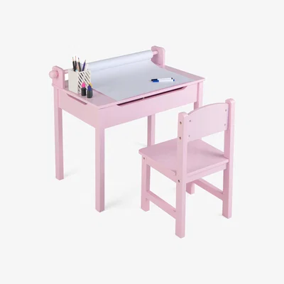 The Range Kids Desk and Chair Set with Paper Roll - Pink