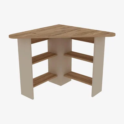 The Range Gredos Corner Computer Desk with Shelves - Atlantic Pine - Beige