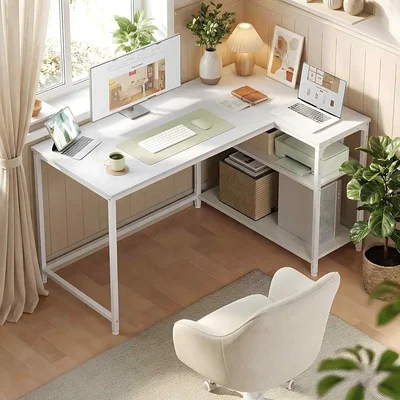 The Range L Shaped Computer Desk Storage Shelves, White - Maple White