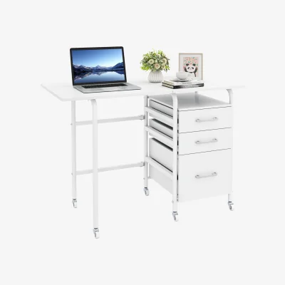 The Range Convertible Folding Desk with Storage Drawers And Rolling Wheels-White - White