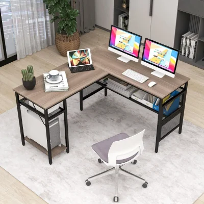 The Range L-Shaped Desk with Charging Station - Grey