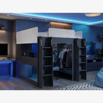 The Range Dante Twin Gaming High Sleeper with Desk & Wardrobe - Grey