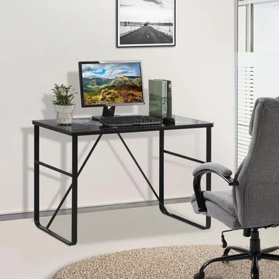 The Range Glass Top Writing Desk Computer Table - Black