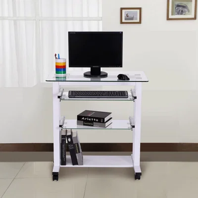 The Range Computer Desk Glass Table Workstation White - White