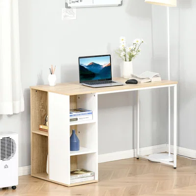 The Range Computer Desk with Storage Shelves Workstation Oak Tone - Orange