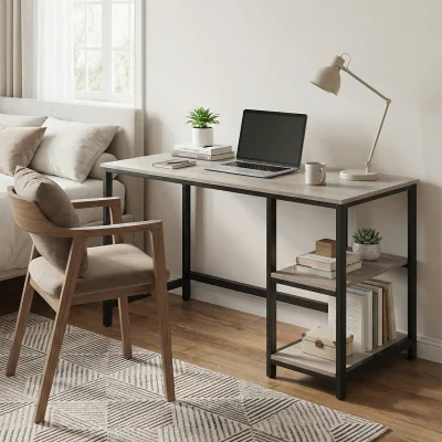 The Range Office Desk, Computer Desk, Industrial Table, Greige and Black - Orange