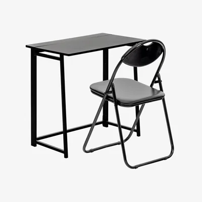 The Range Deluxe Folding Chair and Wooden Desk Set - Black