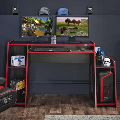 The Range Virtuoso Horizon 5 Gaming Desk with Keyboard Tray in Black  Red - Red