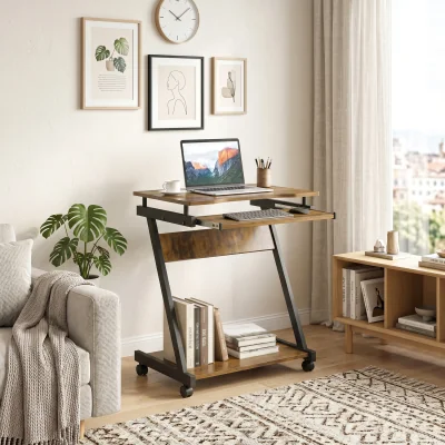 The Range HOMCOM Movable Computer Desk with 4 Moving Wheels - Rustic Brown