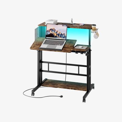 The Range Mobile Adjustable Standing Desk with Power Lights - Brown