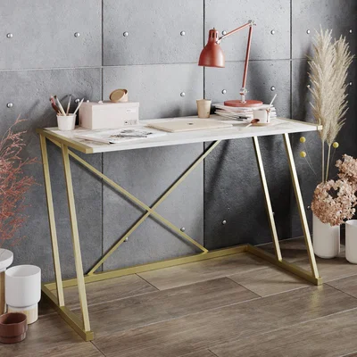 The Range Anemona Modern Desk - Ephesus Marble Effect and Gold - Marble and Gold