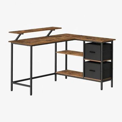 The Range VASAGLE L-Shaped Desk with 2 Drawers - Bronze