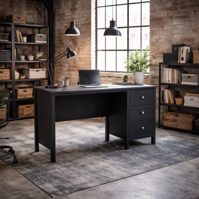 The Range Wyld Haus Gossmere Matt Black Office Desk with 3 Drawers - Matt Black