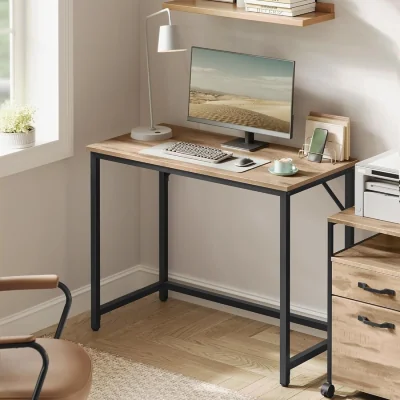 The Range Small Space Study Desk with Compact Design, Modern Home Office Workstation - Camel Brown and Ink Black