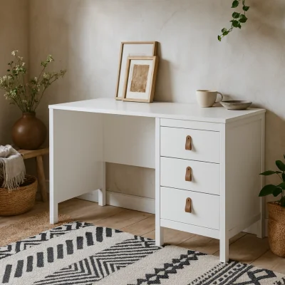 The Range Matt wooden desk with 3 drawers and metal handles - White