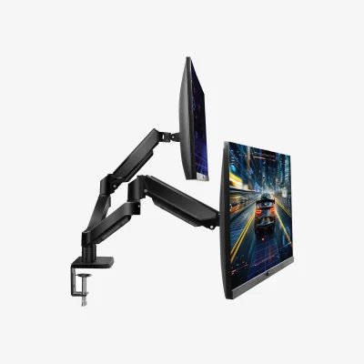 The Range Dual Monitor Arm Desk Mount Gas Spring Stand 13-32 Inch Screens - Black