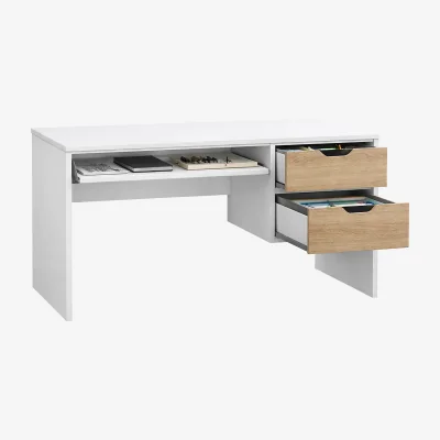 The Range Modern Home Office Desk with Storage Drawers, White/Oak Effect - Multi