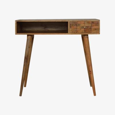 The Range Tile Carved Writing Desk With Open Slot - Brown