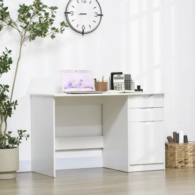 The Range High Gloss Computer Desk with Drawers - White