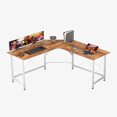 The Range Wooden L Shape Computer Desk Corner Table Workstation - Dark Teak White