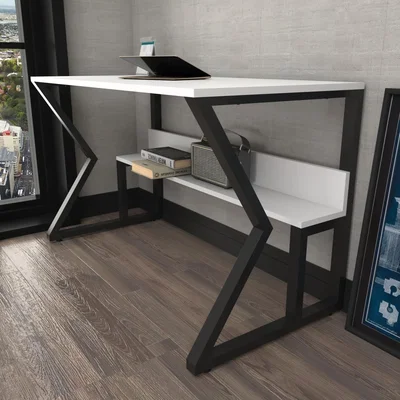 The Range Wake 120cm Wide Modern Computer Desk with Metal Legs - Black & White