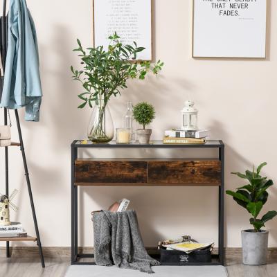 The Range Entryway Console Table Desk with Drawers - Brown wood