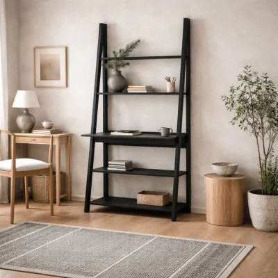 The Range Athy Wooden Ladder Desk with 3 Shelves - Black
